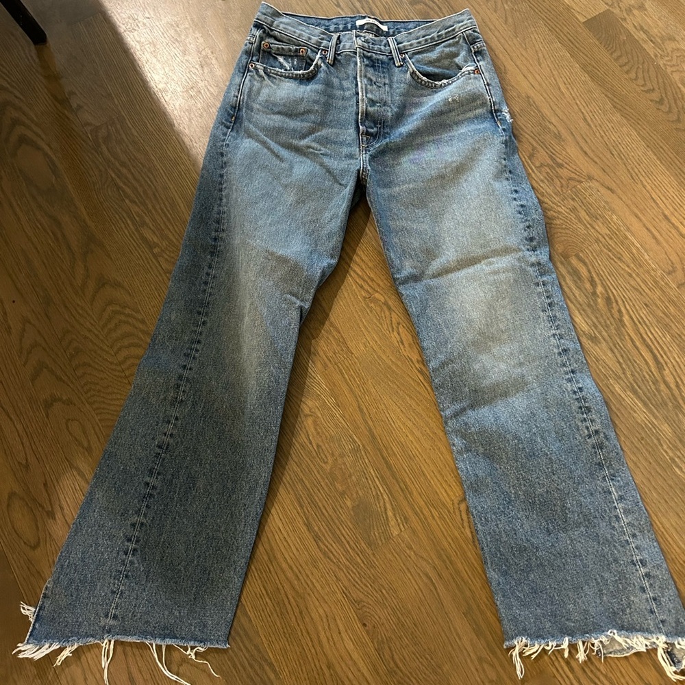 GRLFRND Dahl Crop Fringe Hem Jeans Made in USA size 28
